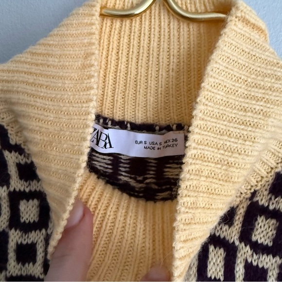 Zara geometric jacquard wool blend knit mock neck dress yellow size small preppy - Picture 3 of 6